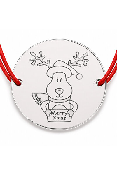 Simoshop Brățară argint 925 cu bănuț ren cu mesaj Merry Xmas, șnur reglabil —...