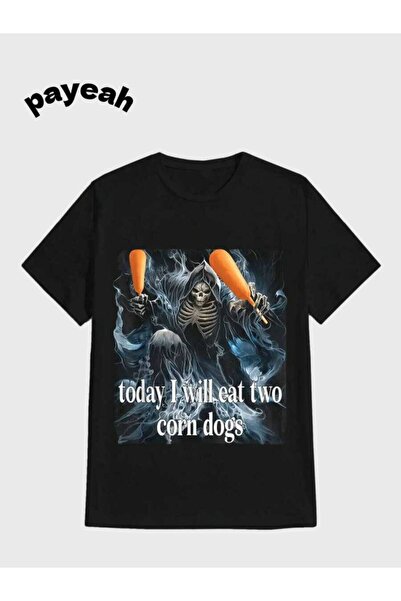 9JY تي شيرت Payeah Halloween Today I Will Eat Two Corn Dogs Meme Premium كاجو...