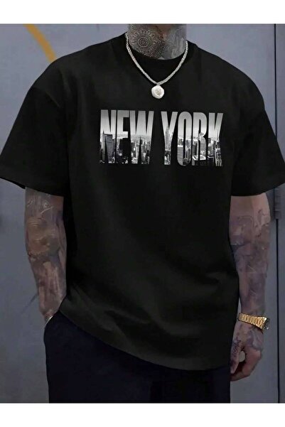 LİNA06 T-Shirt With New York Letter Print, Casual Outdoor Graphic Men's Fashi...