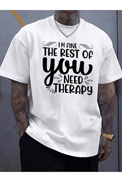 4CR تي شيرت قطني مطبوع عليه شعار I'm Fine Therapy للرجال، تي شيرت كاجوال مضحك...