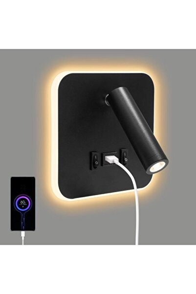 STARSTAR Square 3-in-1 LED Wall Lamp with USB Charging Port and Switch