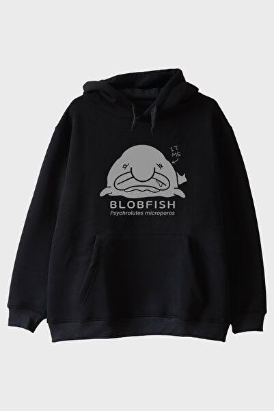 lofux هودي أسود بتصميم IT ME مطبوع Blobfish