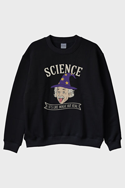 lofux سويت شيرت Science Magic But Real باللون الأسود برقبة دائرية