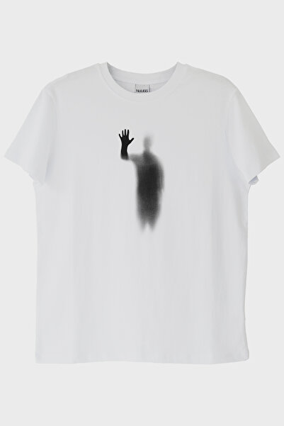 lofux Fuzzy Silhouette Printed White T-Shirt