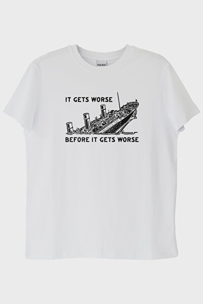 lofux It Gets Worse Printed Design White T-Shirt