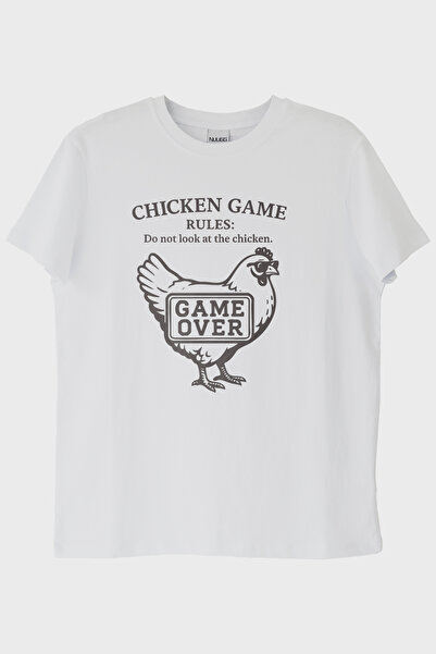lofux Chicken Game Chicken Design Printed White T-Shirt