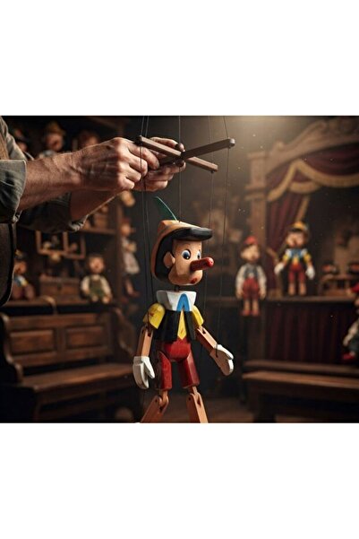 HEPBİMODA Ahşap İpli Pinokyo Kukla El Yapımı Dekoratif Hareketli Marionette K...
