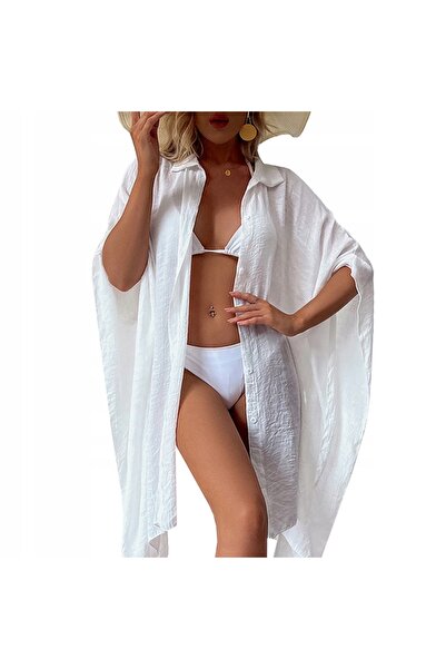 SNM Tunica Plaja, SNM, Design Stil Camasa Cu Nasturi, Material Din Sifon Tran...