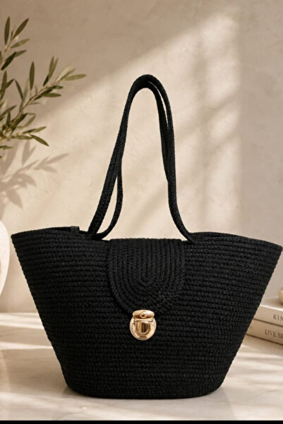 Trend Mixs Hand-Knitted Straw-Looking Women's Shoulder Bag with Gold Buckle, ...