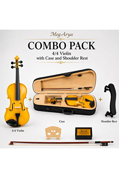 MegArya 4/4 Full Size Yellow Violin Combo Pack with Case & Shoulder Rest
