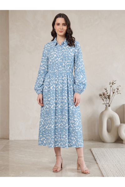 Finelook Women's Printed Midi Shirt Dress – Long Sleeve Collared Button-Down ...