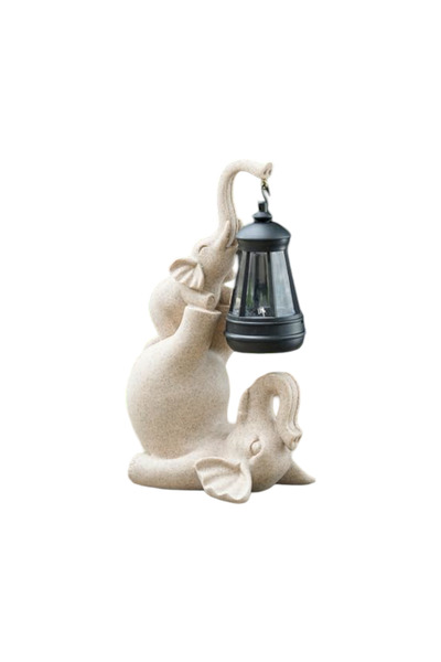 OEM Beige Solar Elephant Resin Garden Figurine with LED Lamp