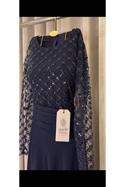 GORI FASHION navy blue embroidered evening dress