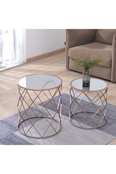 Crestview Collection طاولات مرآة بتشطيب نحاسي، مجموعة من قطعتين