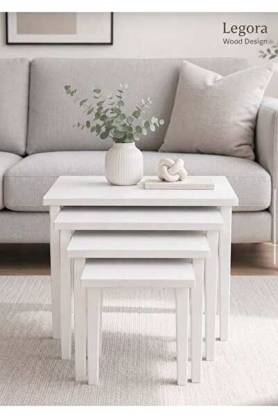 LEGORA WOOD DESIGN 4’lü MDF Ahşap Zigon Sehpa - Beyaz