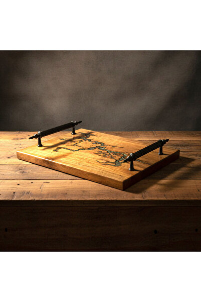 Mekece Presentation Tray Eps-K12 |   Handmade Silver Epoxy Patterned Walnut Wood Decorative Tray