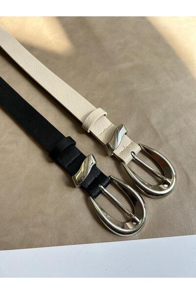 LİA KEMER 2-Pack Silver Belt with Pattern Buckle, Jacket Belt, Pants Belt, Da...