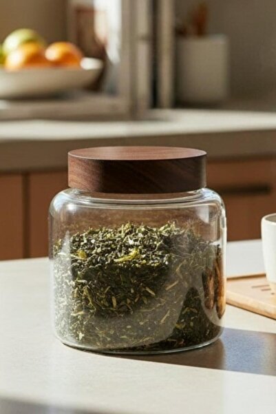 ALBETTO Glass Storage Container, Jar 1250ml Acacia Wood Leak Proof Lid