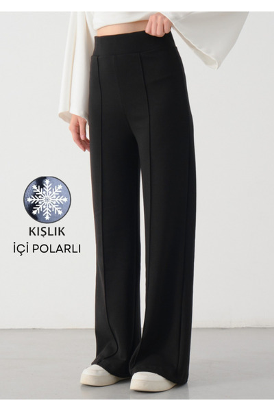 umtlifes Women's Black Winter Modal Striped Wide-Leg High-Waist Soft Textured...