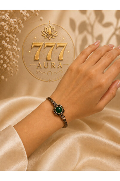 777 AURA 7 7 7 AURA Yeşil Akik Taşlı El İşçiliği Bakır Tel Sarma Otantik Kele...