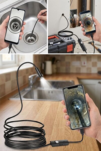 Buffer ® 5 Metre Android Telefon Uyumlu 6 LED Işıklı Su Geçirmez Endoskop / Boroskop Yılan Kamera HD
