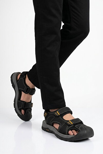 Voyager Men's Outdoor Trekking Sandals Closed Toe Velcro Daily Walking Black ...