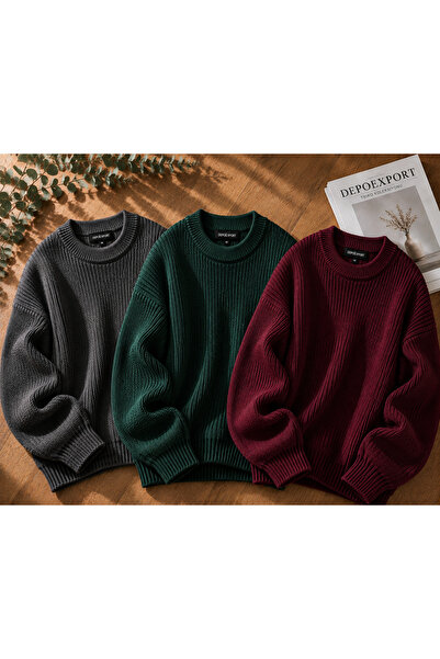 DepoExport Women's Premium Oversize Knitwear Sweater Set of 3 Black Beige Eme...