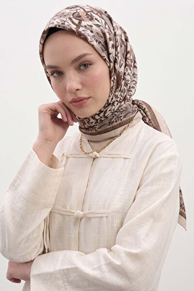 Salih Çelebi Nostaljik Bahçe Aqua Soft Scarf 8046 - Brown Beige