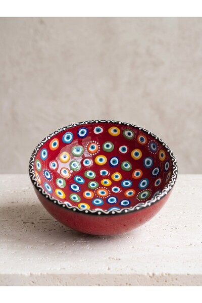 Mijja 16 cm Tile Handmade Evil Eye Beaded Ceramic Bowl Red Appetizer Salad Bowl