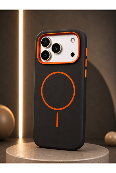HYPERSOFT Iphone 13 (6.1 inç) Uyumlu Orange Renk Detaylı Metal Çerçeve Süet D...