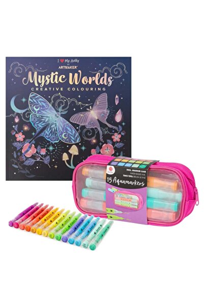 Decotime Set Carte de Colorat Antistres Mystic Worlds + 15 Markere, 48 pagini