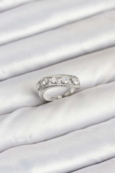 DMR Elegance Brass Silver Color Zircon Stone Women's Ring