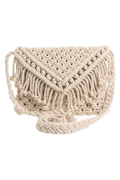 BAMI NETWORK Geanta crossbody macrame bumbac alb 24x20cm pentru vara