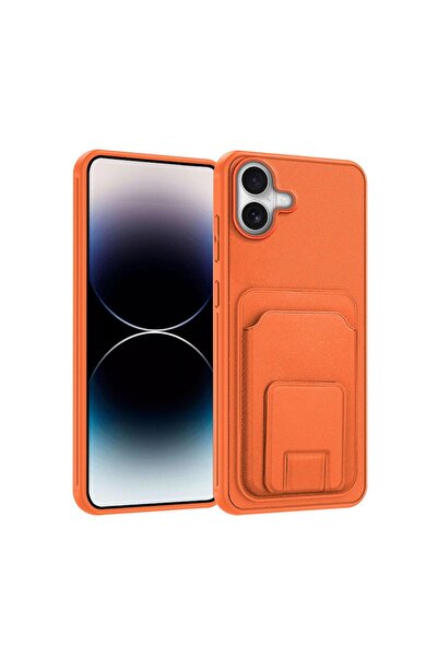 Zebana Apple iPhone 16 Uyumlu Kılıf FlexStand Kartlıklı Silikon Kılıf Turuncu