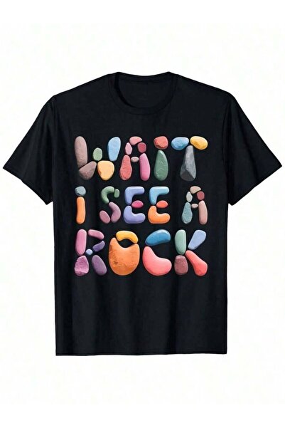 25W تي شيرت رجالي بطبعة "Wait I See A Rock" مضحك بتصميم صخري ملون، مصنوع من ا...