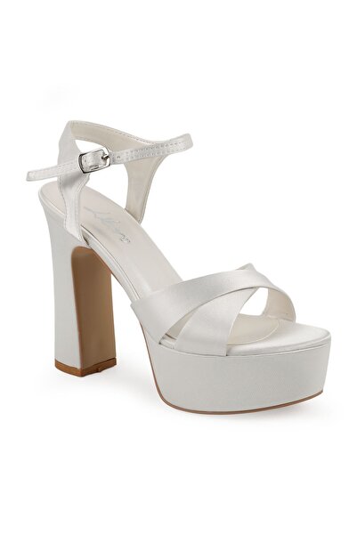 Libero Women's Thick Heeled Platform Sandals Satin Fabric Cross-Strapped Wedd...