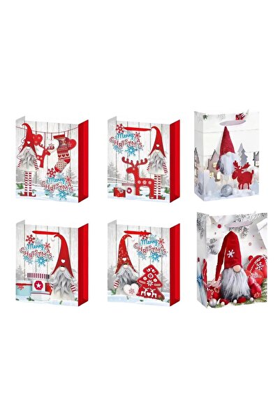 Rao Set of 6 Gift Bags, Gnomes Themed Print, Random Pattern, Paper, 18.5x22.5...