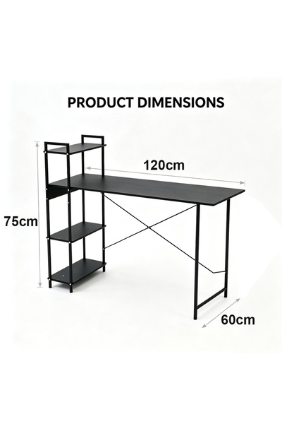 RahaShop Modern Minimalist Wooden Desk with Bookshelf - Home Office and Study Desk, 120x60x75cm