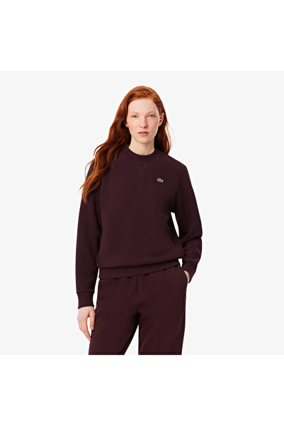 Lacoste Kadın Relaxed Fit Bisiklet Yaka Bordo Sweatshirt