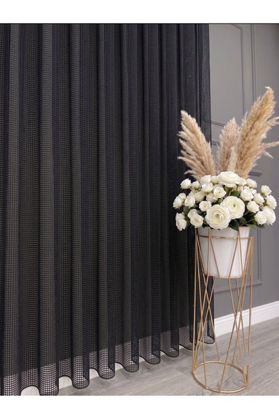 KENANAKDENİZ Black Mesh Knitted Tulle Curtain I Heavy Weight I Pile-Free I Wr...