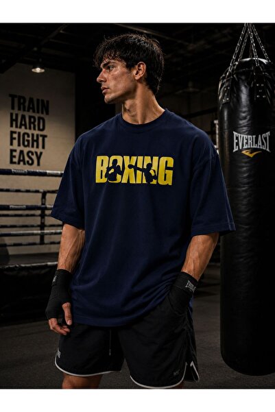 ZAVIXO Oversize Unisex Boxing Baskılı Premium Spor Tişört Pamuklu Active Fit ...