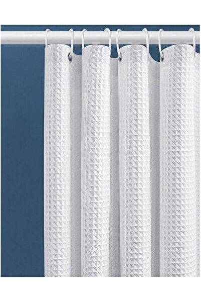 NO BRAND Perdea de duș cu model tip vafe - 80x180CM - Albă - Cu 6 cârlige din...