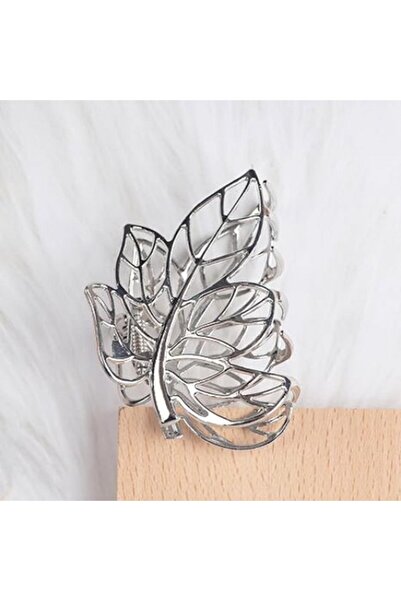 STARSTAR Large Silver Leaf Metal Hair Claw Clip - Sturdy Leaf-Shaped Hairpin ...