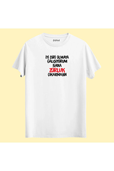 ESPİRİLİ BASKILAR-BEYAZ-%100 Pamuk-Regular-Bisiklet Yaka-Trend T-Shirt-Baskılı tişört