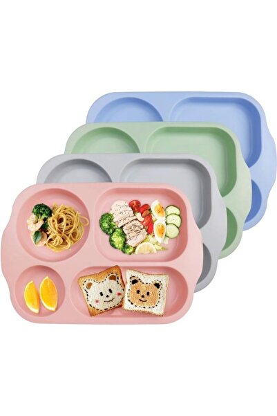 STARSTAR 4-Piece Children's Unbreakable Plastic 5-Compartment Divider Plate S...
