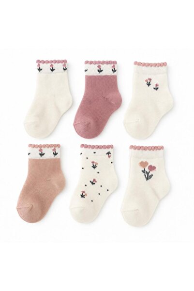 BabyCosy Organic Wear جوارب أطفال مزينة بالزهور مكونة من 6 قطع، مصنوعة من الق...