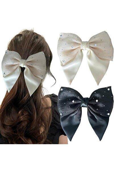 STARSTAR Two-piece hair clip for women and girls, featuring a bow (black + be...