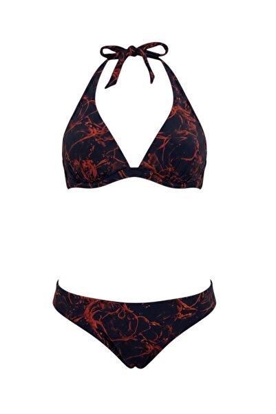 LOOK ME Halter Neck Red Marble Patterned Triangle Women's Bikini Set by Nessi...