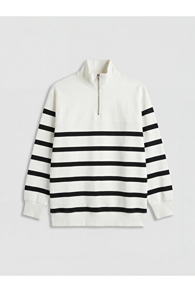 LC Waikiki Mock Neck Striped Women's Thick Sweatshirt Tunic
