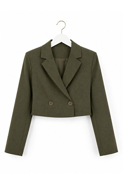 Haki blazer crop ceket
